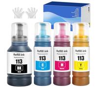 113 Tinta Compatible con Epson 113 Cartucho de Tinta Multipack para ET-16150 ET-16600 ET-16650 ET-15000 ET-5100 ET-5150 ET-5160 ET-5170 ET-5800 ET-5850 ET-5880 (4 Pack, BK/C/M/Y)
