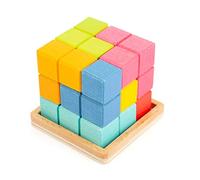11346 Puzzle Cubo, Small Foot, Compuesto de 7 Piezas en Forma de Tetris, Juego de Puzzle a Partir de los 5 años.