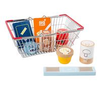 Small Foot 11443 Conjunto de Alimentos en la Cesta de Compra Fresh (Fresco) de Madera Maciza, Juego de Accesorios para la Cocina de los niños y la Tienda del Mercado