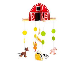 11455 Móvil Granja, Small Foot, de Madera con Lindas Figuras de Animales y una Granja clásica para la habitación del bebé.