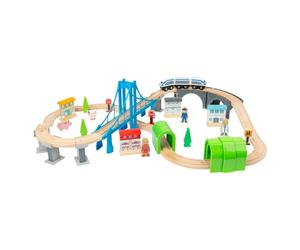 11492, ferrocarril de Madera Construcción de Puentes, Small Foot, con Puente Colgante y túneles, un Mundo del Juego en Dos Niveles
