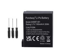 1160 mAh 3,7 V AHDBT-401 Batería para GoPro Hero 4, 4 Black 4 Silver, 4 | 335-06532-000 Reemplazo Batería de iones de litio recargable con herramientas de reparación