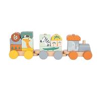 11698 Tren de Madera Safari, Small Foot, Juego de Encajar y apilar, Colores Pastel, a Partir de 3 años.