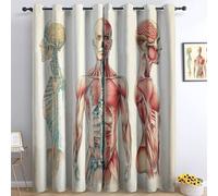 117 x 229 cm, juego de 2 cortinas 100% opacas con aislamiento térmico médico, anatomía, estructura corporal humano, tela suave e impermeable, doble cortina con ojales para dormitorio, salón, cocina