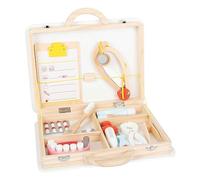11743 Maletín de Dentista 2 en 1, small foot, Madera, jeringa, Estetoscopio, dentaduras, Juego de rol para niños.