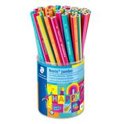 STAEDTLER Lápices triangulares gruesos Noris jumbo Happy en coloridos rayas, alta resistencia a la rotura, dureza 2B, 48 lápices en estuche, 119 KP48HA