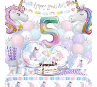 119 piezas unicornio 5 años fiesta vajilla juego de globos, fiesta de cumpleaños infantil unicornio decoración globo plato de papel para fiesta, fiesta de cumpleaños infantil