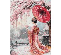 11CT 0 Diy Kits De Bordado Punto Cruz Geisha Japonesa Y Árbol De Flores Kits De Punto De Cruz Impreso,Juego De Bordado Estampado Para Adultos,Arte De Pared Con Bordado,Decoración Del 60x80cm