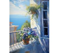 11CT Contados Punto de Cruz, Alféizar De La Ventana Junto Al Mar,F,40*50cm Kit de Bordado de Punto de Cruz con Estampado de Bricolaje Kits de Inicio para Principiantes Preimpresos de Línea Completa