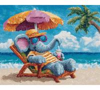 11CT Kit De Bordado Estampado Elefante En Una Silla De Playa Kits De Punto De Cruz Para Adultos, Juego De Bordado Estampado Preimpreso, Kit De Manualidades Para Bricolaje, Decoración Del 60x80cm