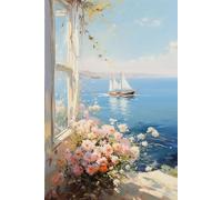 11CT Kit de Punto de Cruz Bordado, Alféizar De La Ventana Junto Al Mar,A,50*70cm Kit Punto de Cruz con Hilos Y Tela Esquemas Tela Impresa juego Completo de Iniciación para Principiantes Preimpreso