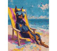 11CT Kit De Punto De Cruz Con Estampado Doberman Pinscher En Una Silla De Playa Kit De Bordado Estampado Para Adultos, Principiantes, Proyectos De Punto De Cruz, Manualidades Hechas A Ma 30x40cm
