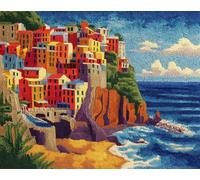 11CT Kit De Punto De Cruz Con Estampado Paisaje De Pueblo Pesquero Junto Al Mar Kits De Punto De Cruz Bordado, Juego De Inicio De Patrones Estampados, Accesorios De Arte De Bordado, Deco 40x50cm