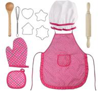 11pcs Chef Set, Kitchen Costume Role Play, Girls Apron with Chef Hat, Chef Knife And Cutter