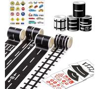 11PCS Cinta Adhesiva de Carreteras y Vías de Tren Papel de Modelo de Carretera Pegatinas de Señales de Tráfico Cinta de Carretera de Bricolaje Cinta de Tráfico para Jugar Aprender Arte Manualidades