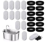 12+12 Piezas Filtro Fuente para Gatos, Filtros de Carbón Activado y Espuma para Fuente de Agua 3.2L/2L de Acero Inoxidable, Triple Filtración Mantiene el Agua Limpia y Fresca