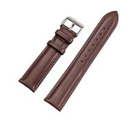 12/13/14/15/16/17/18/19/20/21/22mm Hebilla de pasador de para hombre y mujer, correa de reloj de piel de becerro de grano completo suave con barras de resorte de liberación rápida, Marrón-Plata, 15mm