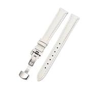 12/13/14/15/16/17/18/19/20mm Broche de pasador/hebilla de mariposa opcional Correa de reloj de cuero de vaca amigable con la piel de color sólido para mujer con herramientas de instalación, 14mm