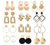 12/15 Pares Pendientes Colgantes de Geometría Dorada Para Mujer Niñas Grandes Hipoalergénicos Metal Juego de Pendientes Cuadrado Redondos Bola Geométricos Conjunto Colgante Pendientes de Moda