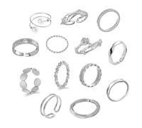 12-15 Piezas de Oro/Plata Vintage Nudillo Anillos Conjunto para Mujeres Adolescentes Niñas, Bohemio Apilable Conjunta Dedo Anillos Ajustable Chunky Dedo (Plata#13 Piezas-A)