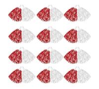 12-200 pompones de animadora con asa de 20 g, pompones de animadora para decoración de fiestas, clubes, deportes, bolas de animación para adultos y niños (rojo y blanco, 12 unidades)