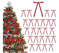 12/24/36 Pcs Velvet Bows for Christmas Tree, Velvet Christmas Tree Bows, Christmas Wreath Bows, Velvet Ribbon Bows, 5x7 Inch Christmas Bows for Xmas Garland, Wedding, Tree Decorations (Red-24pcs)
