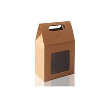 12/24/48 bolsas de regalo portátiles de papel kraft para boda, bolsas de embalaje de dulces con cajas de sellado de ventana de PVC transparente para negocios (papel Kr, 48 unidades_10 x 6 x 15 cm)