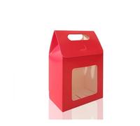 12/24/48 bolsas de regalo portátiles de papel kraft para boda, bolsas de embalaje de dulces con cajas de sellado de ventana de PVC transparente para negocios (rojo, 48 unidades de 10 x 6 x 15 cm)