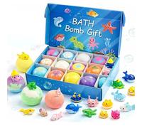 12/24 bombas de baño para niños con sorpresa, bombas de baño para niños, accesorios de baño para niños, set de regalo en la serie de animales marinos, coloridas bombas de baño con animales marinos