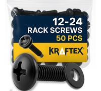 12/24 Tornillos de rack de acero al carbono con arandelas de nylon (50 juegos) para soportes de rack de servidores, racks de audio, hardware de montaje y rieles de rack. Equipo de montaje en rack para estudios de grabación y estante AC Infinity