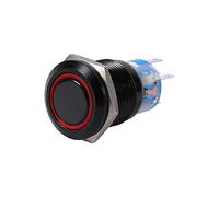 12-24V Interruptor de botón de bloqueo de cierre automático, Interruptor de botón alto al ras del metal negro Shell, 19mm Control de encendido/apagado LED de cierre 1NO1NC(Rojo)