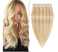 12"(30cm) SEGO Extensiones de Cabello Natural Clip Una Pieza GRUESA con 5 Clips [#18/613 Rubio Ceniza/Blanqueador Rubio] Remy Pelo Humano Liso Invisible Postizos (70g)