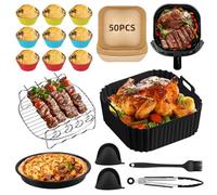 12 Accesorios Airfryer，Sin BPA，Molde Silicona Freidora de Aire para Philips Airfryer 2000/3000/5000 Series 6.2L,Ninja PRO, Cosori Airfrye 6L （Incluir 50Pcs Papel Freidora Aire）
