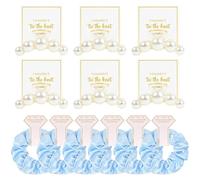 12 accesorios para el cabello de satén de seda suave, coleteros, pinzas para el pelo para regalos de despedida de soltera, recuerdos de boda para mujeres y niñas (blanco perla y azul)