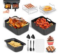 12 accesorios para freidora de aire caliente Ninja Dual Zone AF400EU AF300EU (7,6 L - 9,6 L), incluye molde de silicona, parrilla de acero inoxidable y papel para hornear, sin BPA