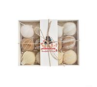 12 adornos colgantes de bola de Navidad para decorar árboles, guirnaldas y mesas navideñas con atractivo rústico (amarillo, marrón y blanco)