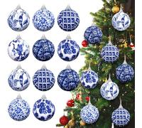 12 adornos de bolas de Navidad de color azul y blanco para árbol de Navidad, adornos colgantes de tela de Chinoiserie envueltos en tela, decoración de Navidad para fiesta de Navidad (2.76 pulgadas,