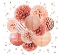 12 adornos de fiesta de oro rosa de NICROLANDEE - Farolillos de flores con confeti con purpurina para cumpleaños, boda, compromiso, baby shower, despedida de soltera, decoración de fiestas