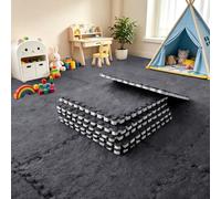 12 alfombrillas de espuma de felpa entrelazadas, 30 x 30 cm, para sala de estar, dormitorio, alfombra de juego suave, azulejos de espuma entrelazables (negro)