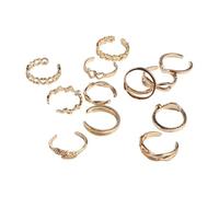 12 anillos de aleación ajustables y abiertos, unisex, redondos, accesorios para mujer, Acero aleado, Sin piedras preciosas