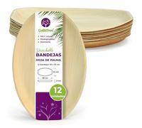 12 Bandejas Hoja de Palma 38x25cm grandes, Platos Desechables Elegantes,Platos Hoja de Palma para Eventos, Bandejas Desechables, Alternativa a Bandeja Bambú