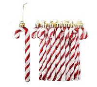 12 bastones de caramelo con purpurina para decoración de árbol de Navidad, bastón de caramelo de plástico, adorno colgante para decoración de fiestas de vacaciones (rojo)