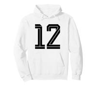 #12 Blanco Vintage Número 12 Estilo de Fútbol Fan Deportes Sudadera con Capucha