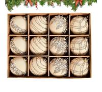 12 bolas de Navidad de color crema, bolas de terciopelo de color crema, bolas flocadas, juego de decoración de bolas de Navidad inastillables, colgante de bola de Navidad con purpurina para árbol de