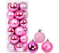 12 Bolas de Navidad inastillables de 30 mm, Color Rosa, decoración de árbol de Navidad, Bolas de Adorno de Navidad, Decoraciones Colgantes de Navidad, decoración navideña, Brillante, Mate, Purpurina
