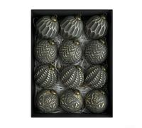 12 bolas de Navidad rústicas vintage con acabado envejecido a mano y trabillas para colgar, material de polipropileno con brillo galvanizado festivo para exhibición navideña (negro)