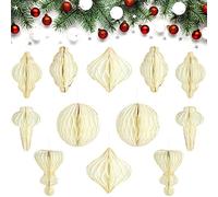 12 Bolas de Panal de Papel de Navidad Pompones de Fiesta Adorno de Linterna de Papel Decorativo en Forma Especial con Diseño de Brillo para Árbol de Navidad Fiesta de Navidad Hogar, Blanco