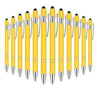 12 bolígrafos con punta de lápiz capacitivo, bolígrafo de metal de tinta negra de 1,0 mm para pantallas táctiles, lápiz capacitivo 2 en 1 (amarillo y plateado)