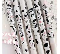 12 Bolígrafos De Impresión De Vaca, Forma De Vaca Bo Bo, Escritura Suave De 0, 5 Mm, Lindos Artículos De Papelería Para Estudiantes, Portalápices Para Presionar.