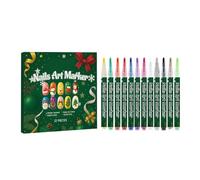 12 bolígrafos de uñas navideños de colores: marcadores de bricolaje de 0,6 mm, bolígrafos de grafiti de uñas con punta de fibra DOODLE para detalles de arte creativo y trabajos de contorno | Ideal par